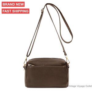 Small Leather Crossbody Bag Triple Zip Adjustable Strap Purse